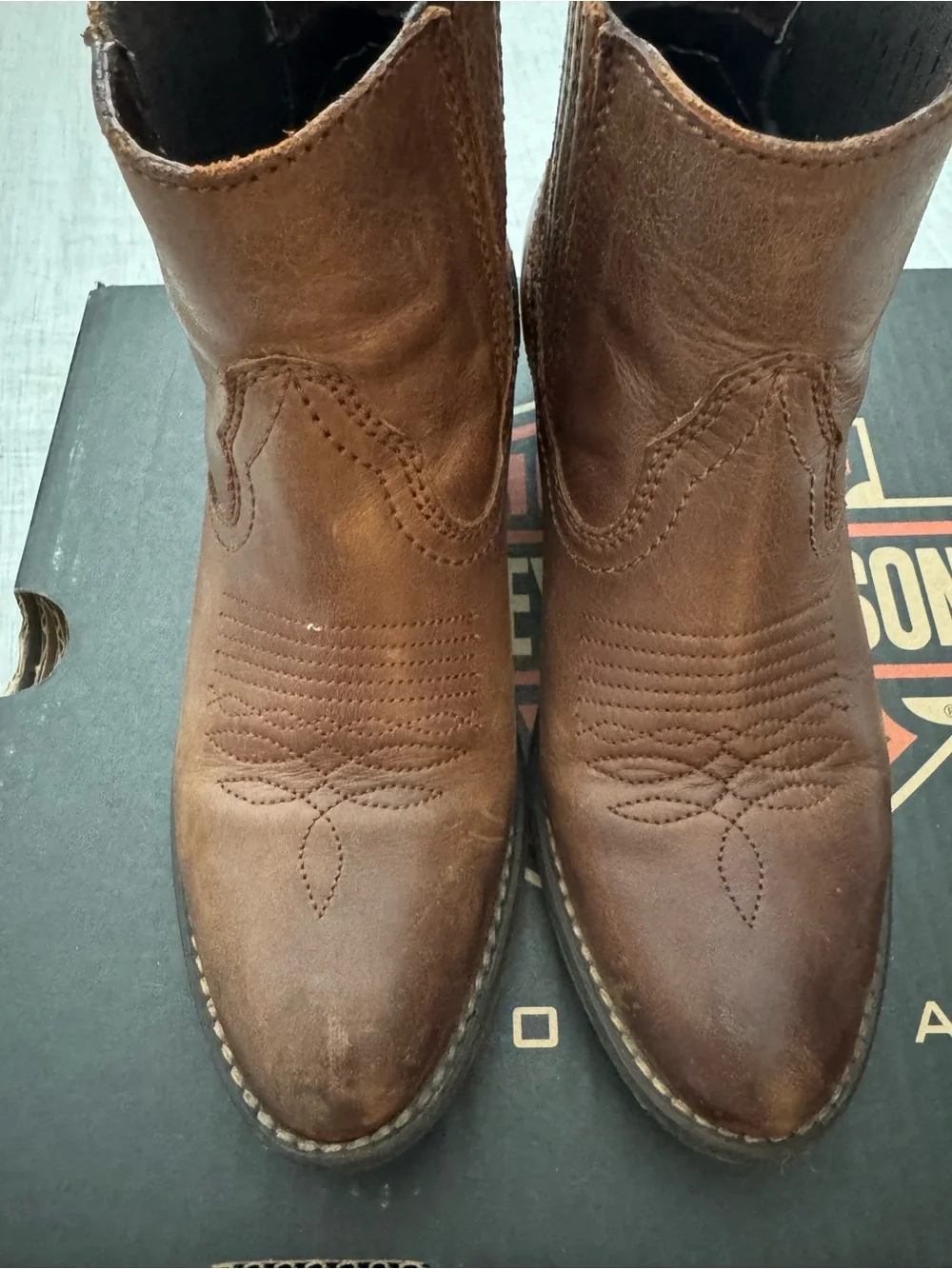 Harley-Davidson Brown Leather Ankle Booties with Western Stitching
